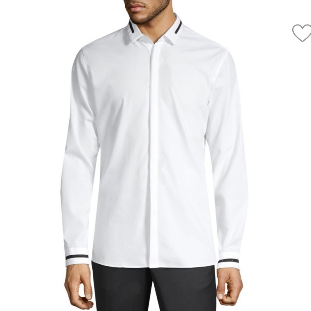 Hugo Boss Eloy Mens Designer Luxury Formal White Button Down Shirt Black Sparkle